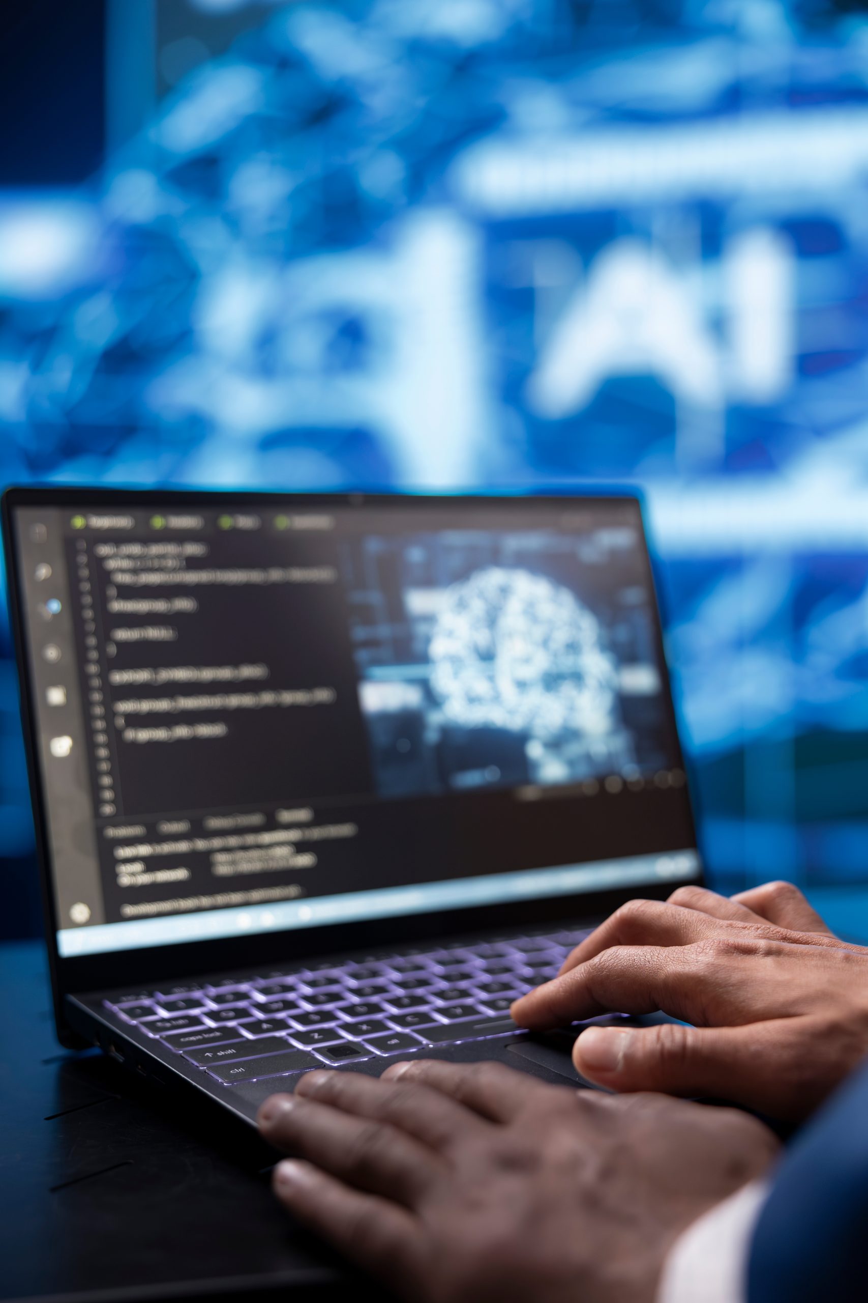 System,Administrator,Analyzing,Complex,Ai,Brain,Models,On,Laptop.,Close