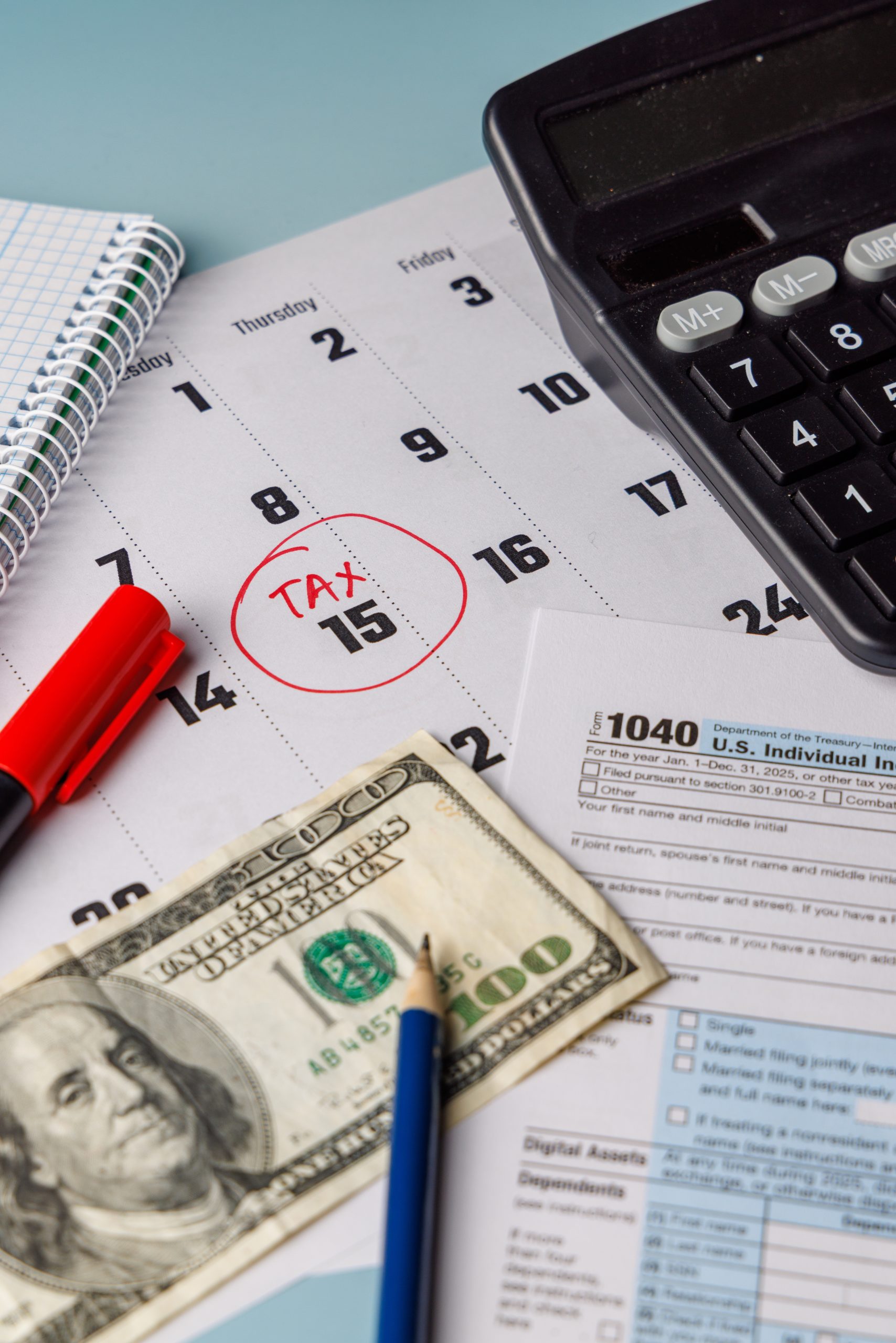A,Calendar,Shows,The,Word,Tax,And,A,Color,Form
